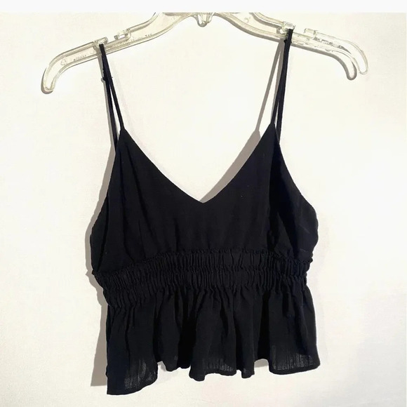 Cotton Candy LA Tops - Cotton Candy LA Black Ruffle Babydoll V-Neck Open Back Sleeveless Tank Top